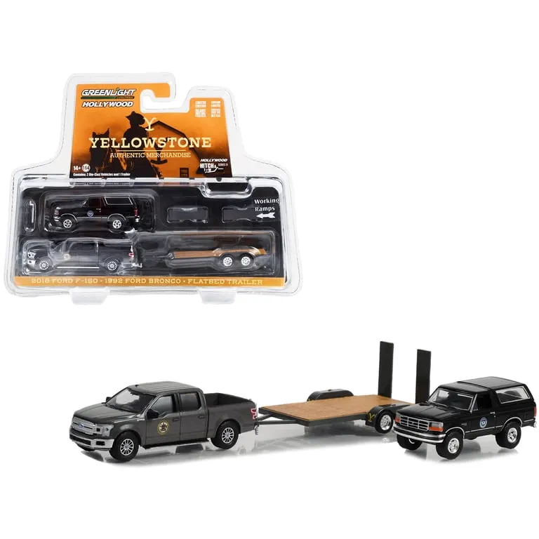 2018 Ford F-150 Camioneta Gris C/1992 Bronco Negro y Remolque "Yellowstone"